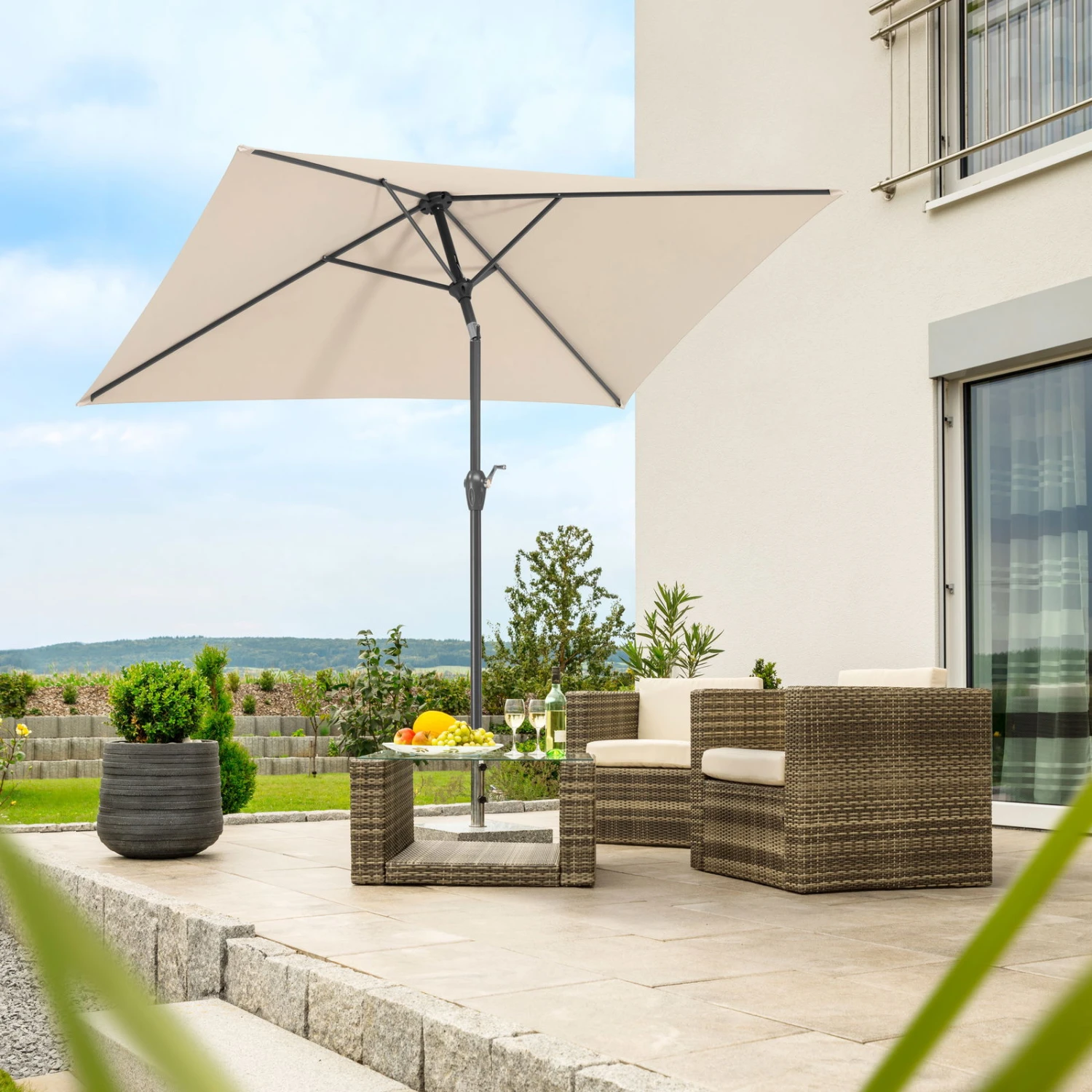 Mittelstockschirm 'Bilbao', Ca. 210 X 130 Cm, Natur 3 Mittelstockschirm 'Bilbao', Ca. 210 X 130 Cm, Natur